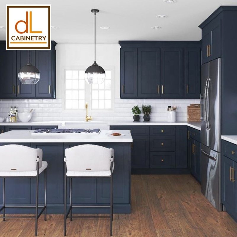 US Warehouse Stock Wholesale Modern RTA Wooden Corner Sink Base Cabinets Cyber Grey Shaker Blue Painting Kitchen Cabinets Unit