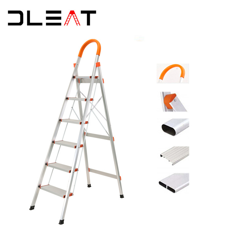 Hot selling 6 steps household foldable gold insulation ladder with handrail