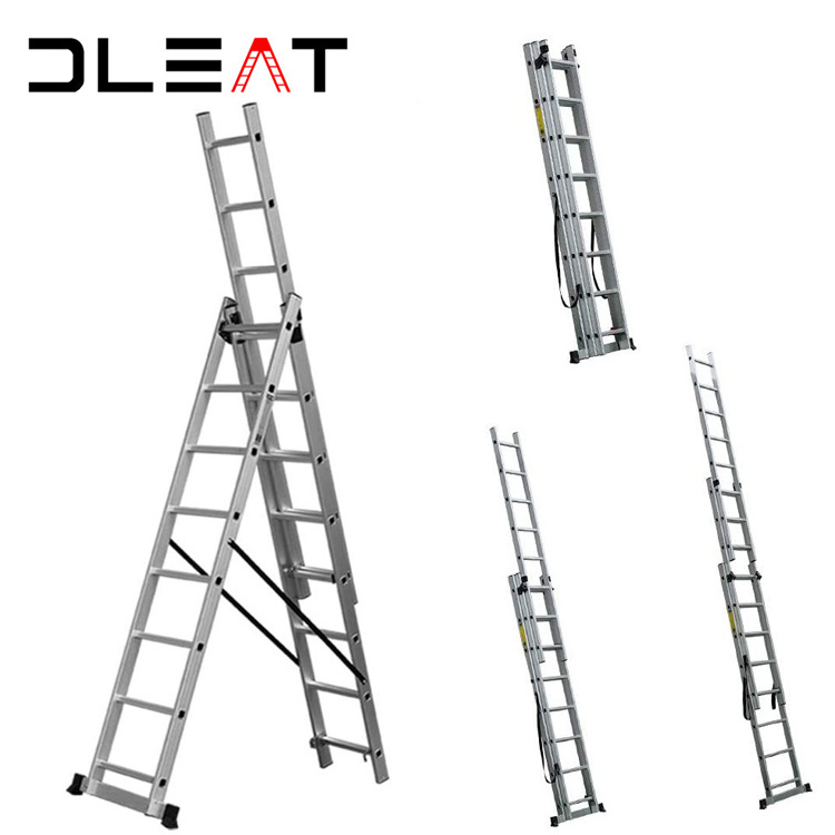 wholesale high quality and inexpensive three section aluminum combination extension ladder standing stair lift 12m 10m 8m 6m