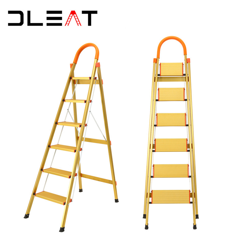 Hot selling 6 steps household foldable gold insulation ladder with handrail