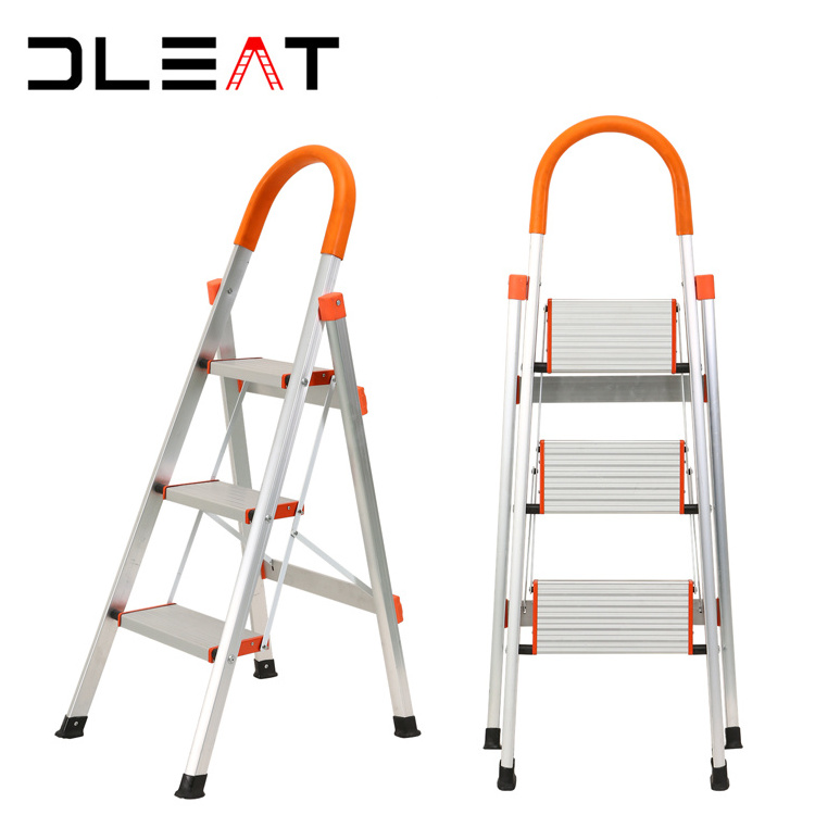 Gold color 3 step stairs Folding design aluminium household folding ladder from ladder manufacture