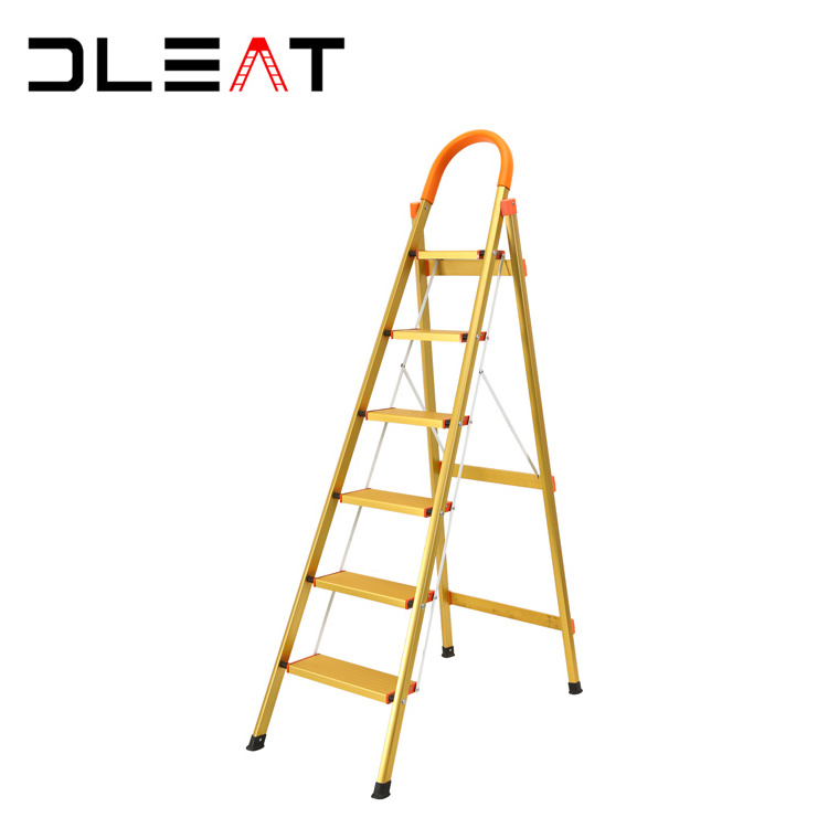 Hot selling 6 steps household foldable gold insulation ladder with handrail