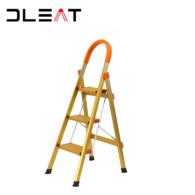 Gold color 3 step stairs Folding design aluminium household folding ladder from ladder manufacture