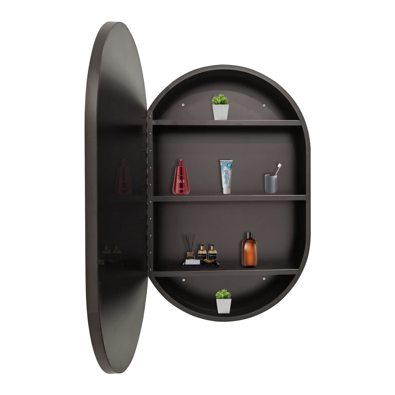 Wall Mounted recessed Oval round Shape storage Bathroom Mirror medicine Cabinet