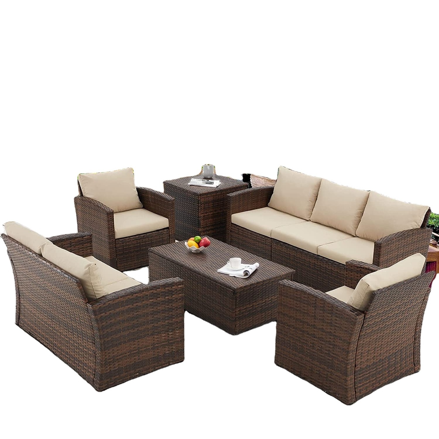 Outdoor Rattan Furniture Set, Patio Wicker Sectional Conversation Sofa for Garden, Lawn