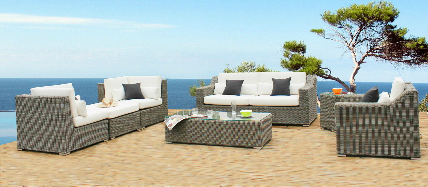 6 Pieces Patio Furniture Set with Table Outdoor Sectional Sofa Sets Patio Furniture PE Rattan Seat Cushions