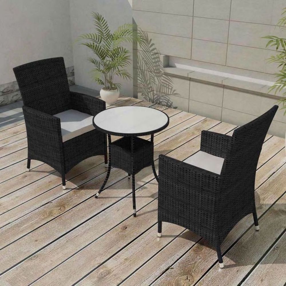 3 Pieces Patio Set, Rattan Chair Conversation Sets with Coffee Table, Modern Bistro Set for Yard and Bistro