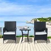 3 Pieces Patio Set, Rattan Chair Conversation Sets with Coffee Table, Modern Bistro Set for Yard and Bistro