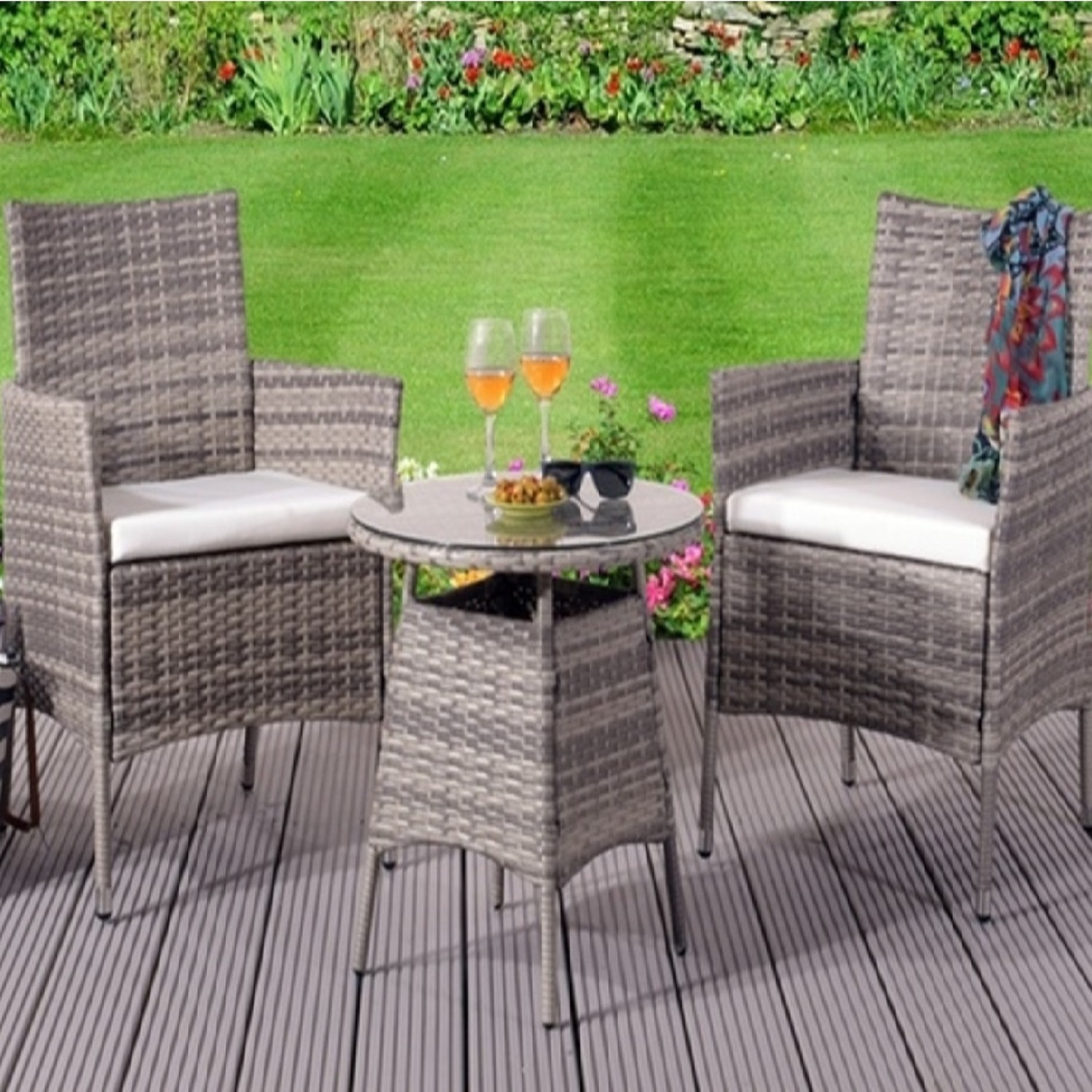 3 Pieces Patio Set, Rattan Chair Conversation Sets with Coffee Table, Modern Bistro Set for Yard and Bistro