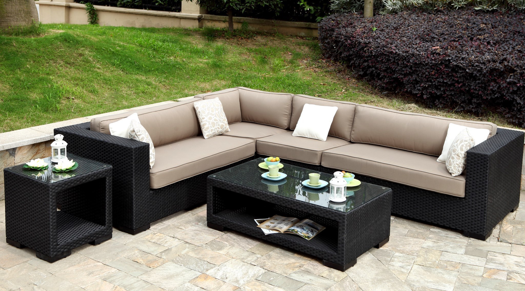 Outdoor Villa Furniture Set of Aluminum Modular Sectional Sofa Large Wicker Sectional Patio Conversation Set Rattan Couch