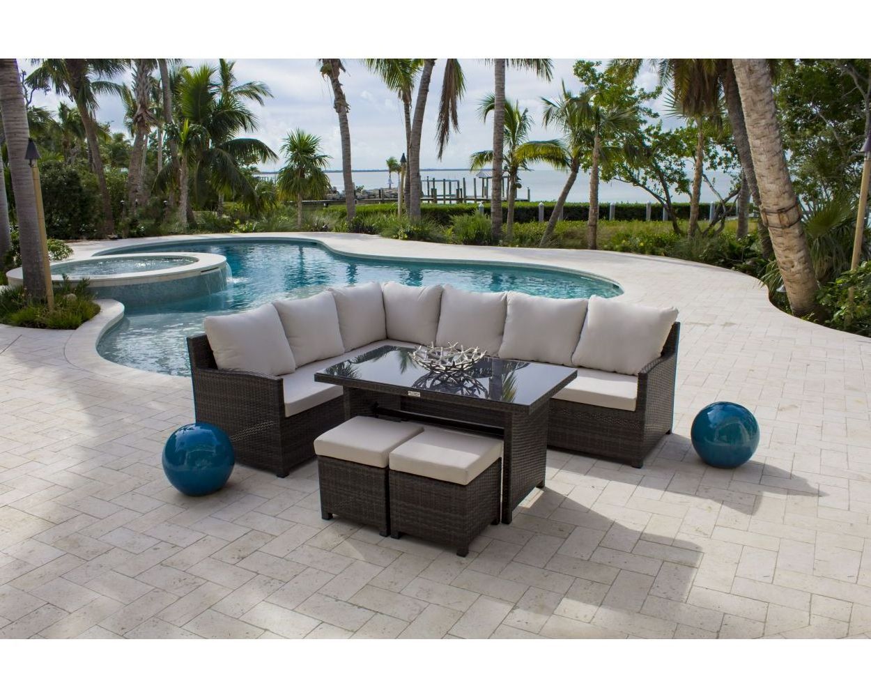 Outdoor Villa Furniture Set of Aluminum Modular Sectional Sofa Large Wicker Sectional Patio Conversation Set Rattan Couch