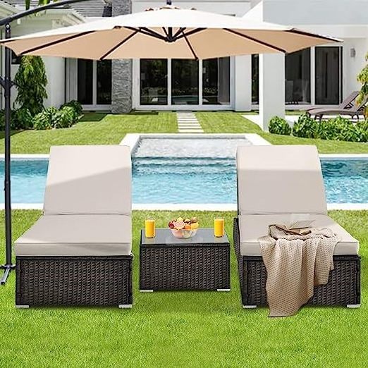 Sunbed decoration for garden outdoor set made by poly rattan/ wicker patio set with cushion 10cm