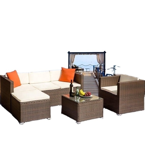 6 PIECE SMALL PATIO FURNITURE SETS, OUTDOOR SECTIONAL SOFA ALL WEATHER PE WICKER PATIO SOFA COUCH GARDEN BACKYARD CONVERSATION.