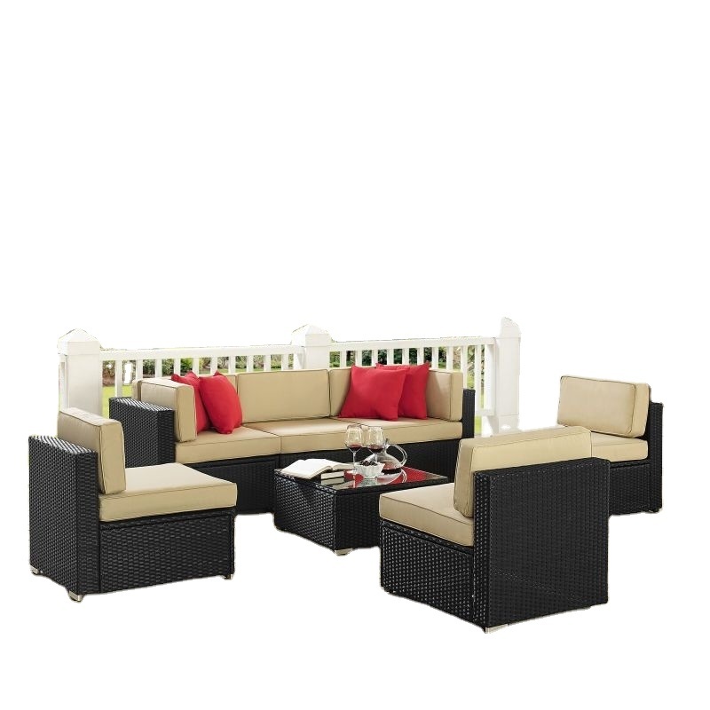 6 PIECE SMALL PATIO FURNITURE SETS, OUTDOOR SECTIONAL SOFA ALL WEATHER PE WICKER PATIO SOFA COUCH GARDEN BACKYARD CONVERSATION.