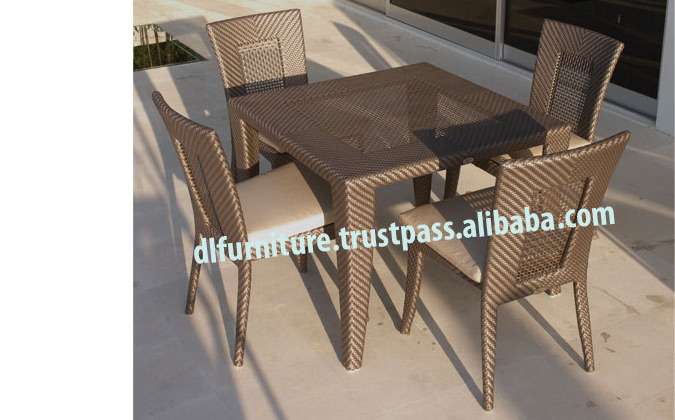 Indoor Outdoor Wicker Dining Set Furniture, Patio Rattan Furniture Set with Glass Table and Stackable Armrest Chairs