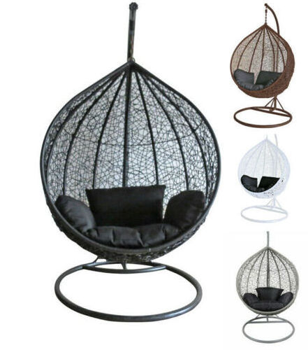 Hanging Egg Chair Wicker Rattan Egg Swing Chair, Stand and Cushion with Stand, Outdoor for Indoor Outdoor Glass Modern PE Rattan