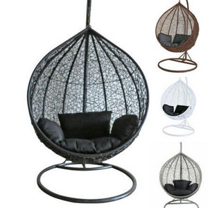 Hanging Egg Chair Wicker Rattan Egg Swing Chair, Stand and Cushion with Stand, Outdoor for Indoor Outdoor Glass Modern PE Rattan