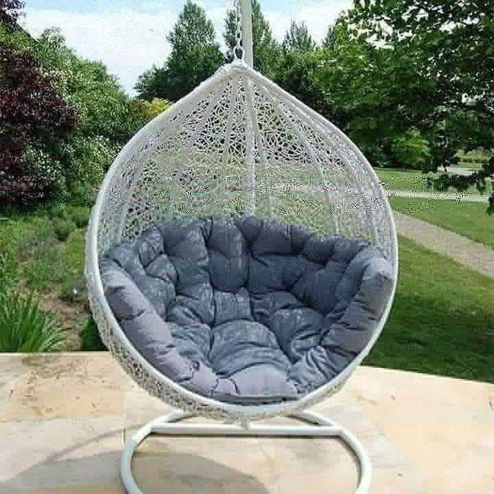 Rattan Wicker Patio Hanging Basket Chair Hammock Chair Frame and UV Resistant Cushion with Aluminum Glass Spun Polyester Fabric