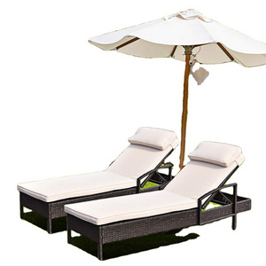 Outdoor Reclining Wicker Rattan Chaise, Beach Pool Yard Porch Adjustable Backrest Lounger Chair, Beige