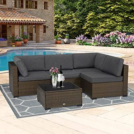 6 Pieces Waterproof Patio Conversation Sets- Modern All-Weather Outdoor Patio Furniture Sets with 5 Chairs, Outdoor Sectional So