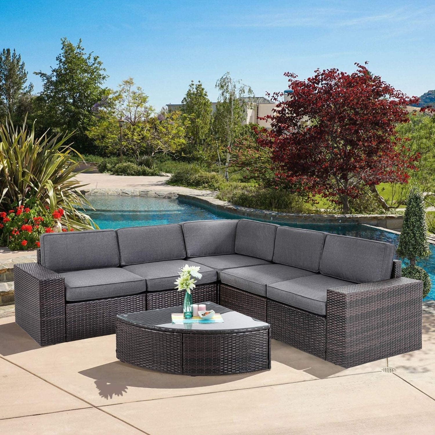 6 Pieces Waterproof Patio Conversation Sets- Modern All-Weather Outdoor Patio Furniture Sets with 5 Chairs, Outdoor Sectional So