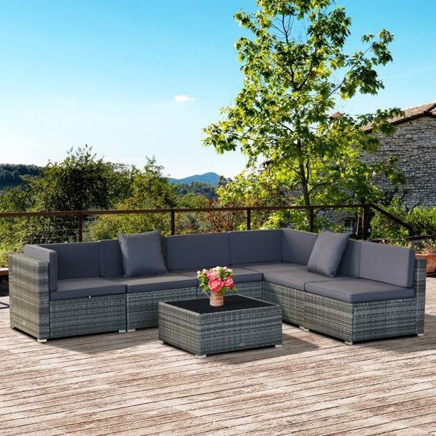 6 Pieces Waterproof Patio Conversation Sets- Modern All-Weather Outdoor Patio Furniture Sets with 5 Chairs, Outdoor Sectional So