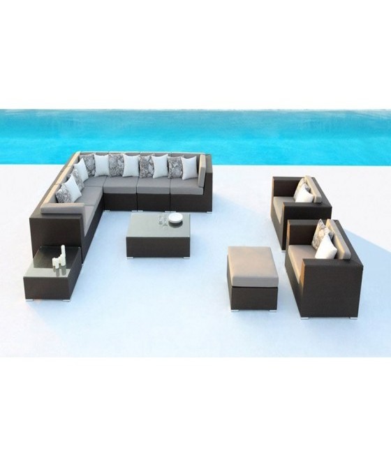 Outdoor And Indoor Patio Furniture Set Wicker Rattan Sectional Sofa Couch with Glass Coffee Table Cushion Red