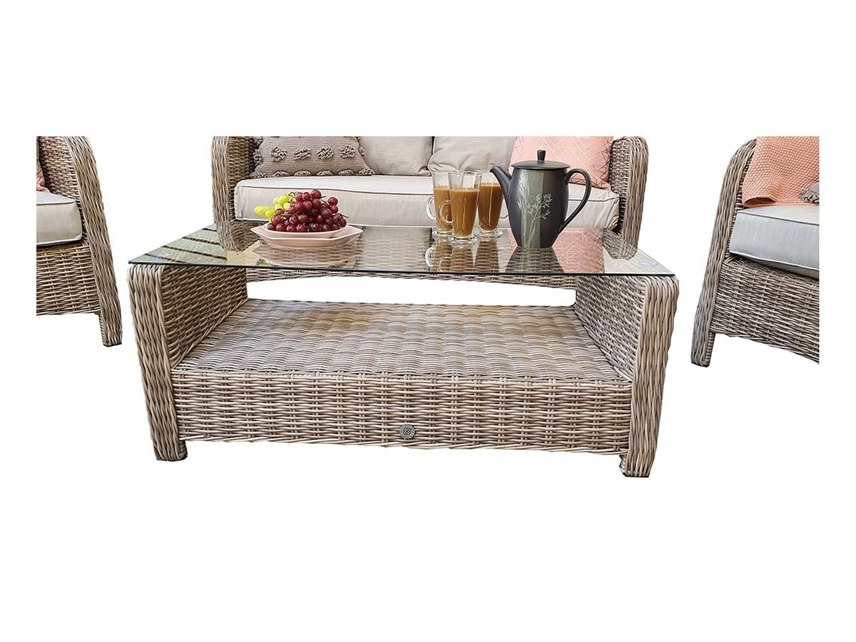 Gray Outdoor Patio Set - 4Piece Rattan Seating Combo Sofa, 2 Cushioned Chairs, and Table for Deck, Pool, or Porch Furniture