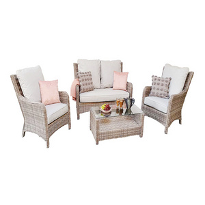 Gray Outdoor Patio Set - 4Piece Rattan Seating Combo Sofa, 2 Cushioned Chairs, and Table for Deck, Pool, or Porch Furniture