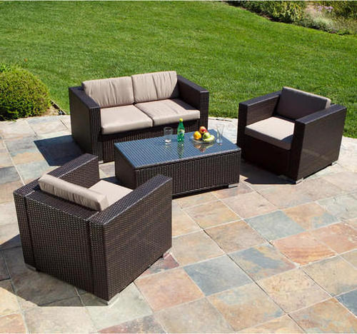 4 Piece Patio Set with Gray Back Pillows & Seat Cushions, Wicker Rattan Outdoor Garden Furniture Set with cushion