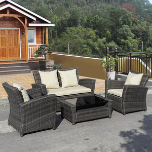 4 Piece Patio Set with Gray Back Pillows & Seat Cushions, Wicker Rattan Outdoor Garden Furniture Set with cushion