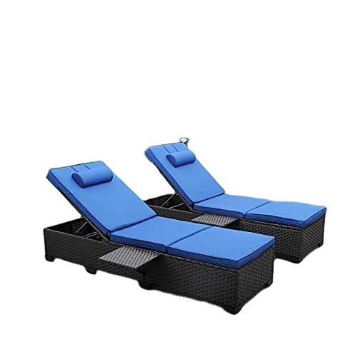 Outdoor PE Wicker Chaise Lounge - Patio Rattan Reclining Chair Furniture Set Beach Pool