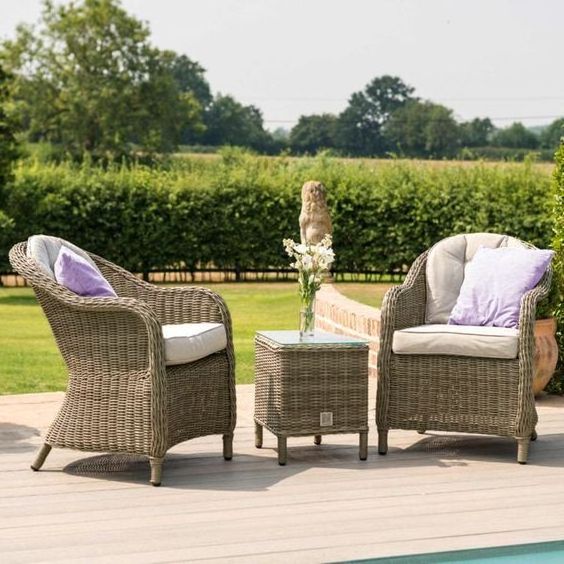 5 Piece Rattan Bistro Patio Garden Furniture Set - Table & 4 Chairs Modern