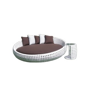 Oval Rattan Outdoor Daybed Sofa with Cushion Pillow, Garden Outdoor Pool Furniture Patio Sun Loungers Chair