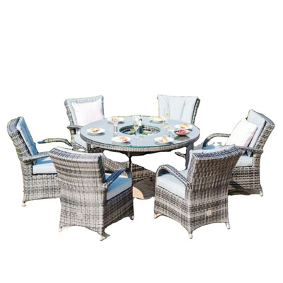 DL Outdoor Rattan Garden Furniture Dining Set Table And Chair Set Wicker Patio 6 Chairs Tempered Glass Rectangular Table