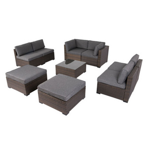 Grey sofa set outdoor furniture with cushion 10cm/ patio wicker conversation set for garden and outdoor