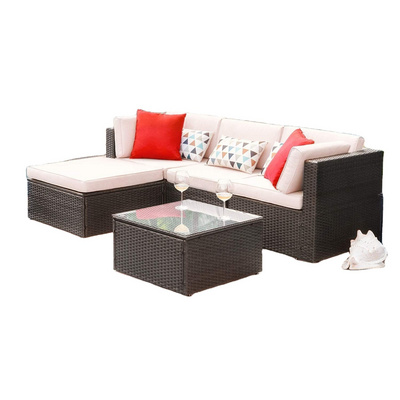 Poly Rattan Furniture - Modern Design PE Rattan Aluminum Frame Dining Table and Chairs Set Garden Outdoor Furniture