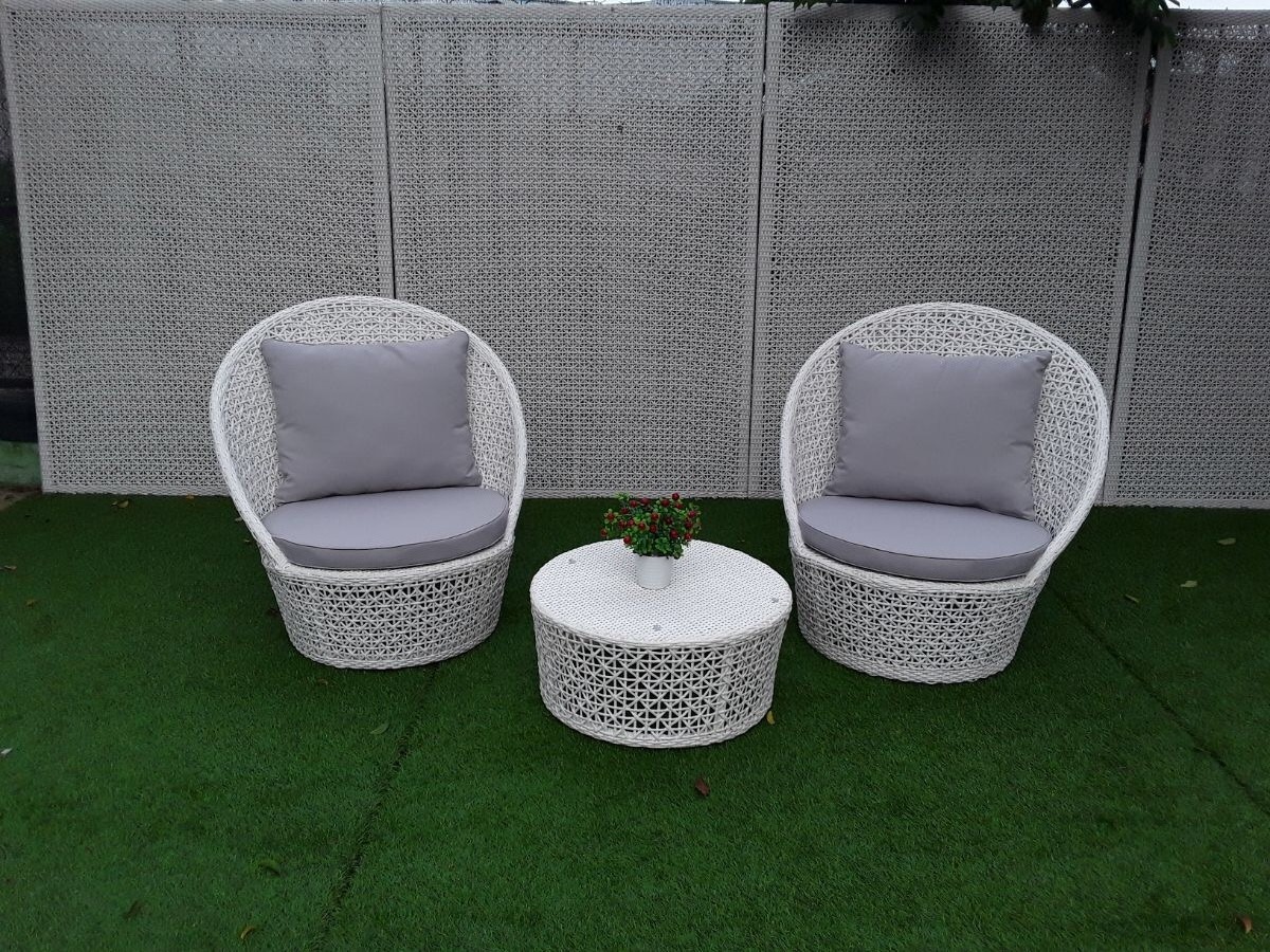 Wicker Outdoor Conversation Set Patio Furniture PE Rattan All Weather Cushioned Chairs Balcony Porch with Ottoman and Glass