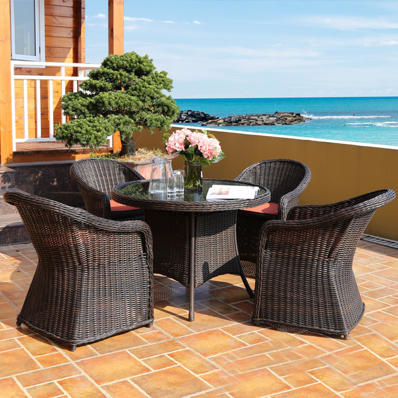 Dark Brown Rattan Wicker Rattan Dining Set Outdoor Furniture With 4 Chairs And Table