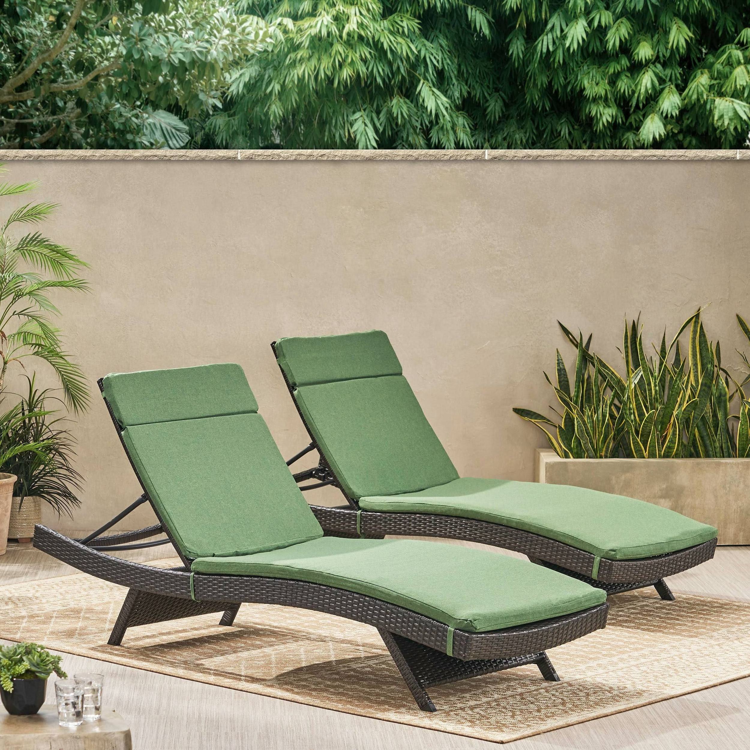 Outdoor Chaise Lounge Set of 2, Rattan Wicker Patio Lounge Chairs for Outside, Adjustable Chaise Loungers with Cushions & Pillow