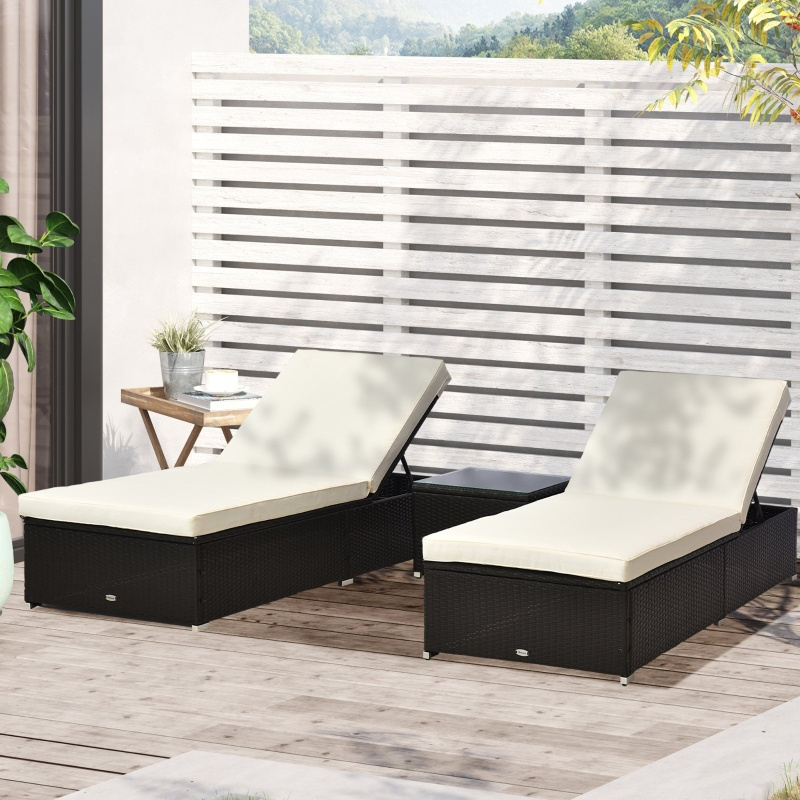 Outdoor Chaise Lounge Set of 2, Rattan Wicker Patio Lounge Chairs for Outside, Adjustable Chaise Loungers with Cushions