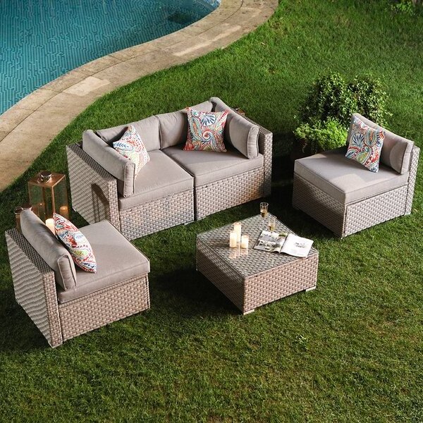 4 Pieces Patio Furniture Set All-Weather Outdoor Conversation Sets PE Rattan Chair Table for Garden Pool Backyard - Black