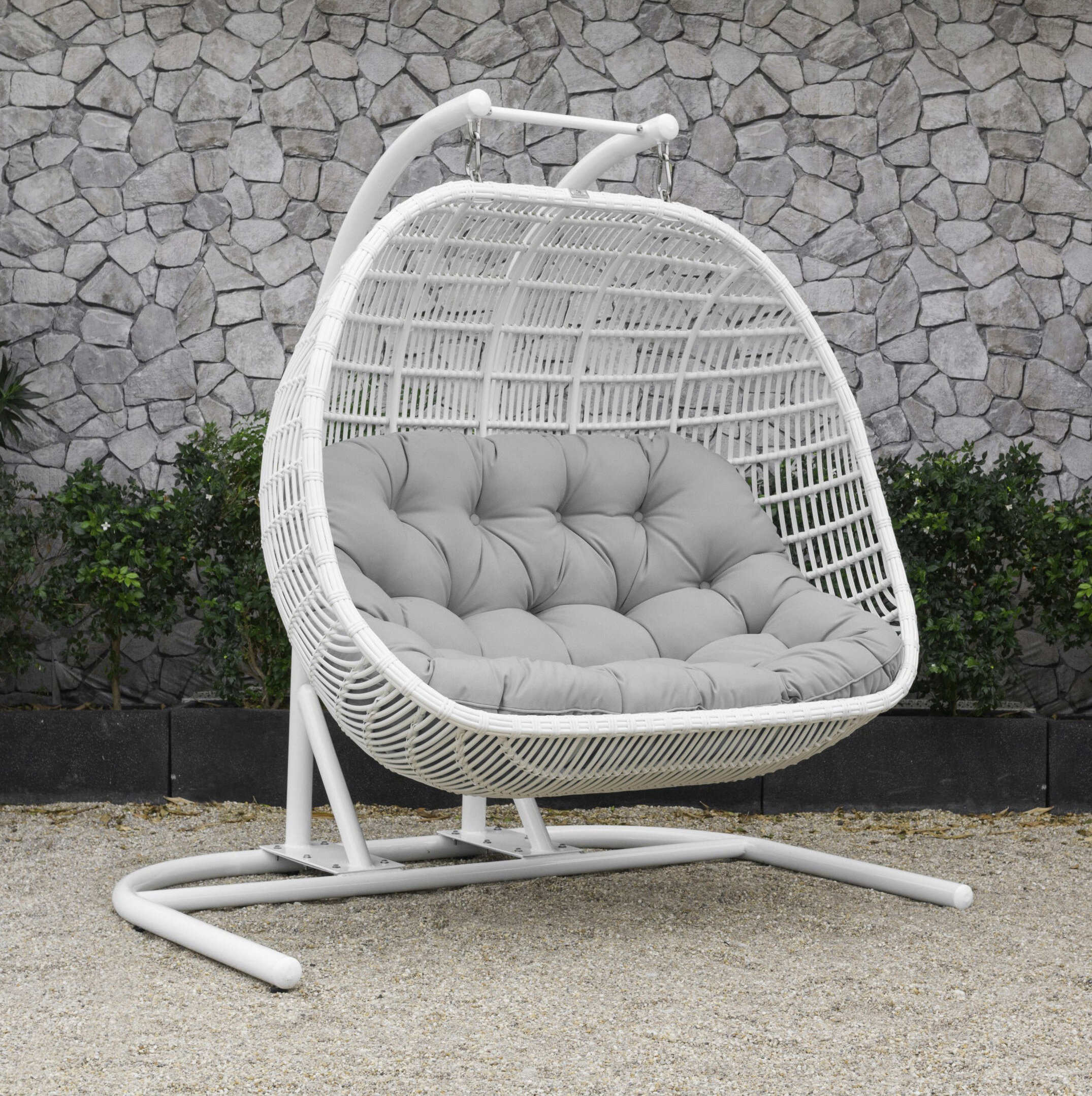 2 Person Double Egg Chair Outdoor Rattan Loveseat Hanging Swing Chairs with Cushions for Patio Backyard Balcony Bedroom Gift