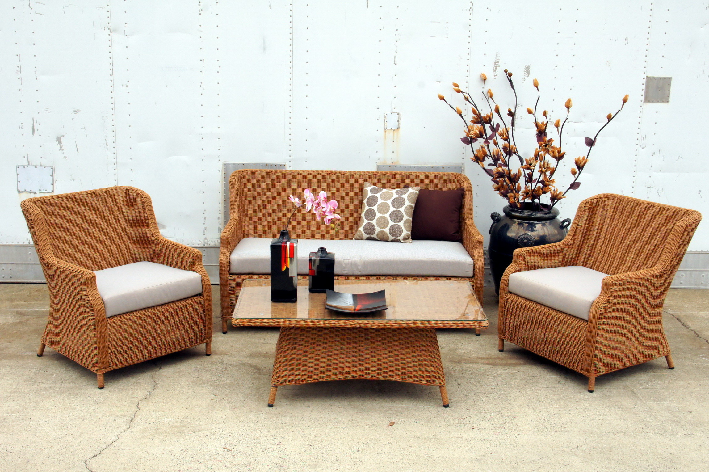 HOT Poly RATTAN Sofa Set Weather Patio Furniture VIETNAM INDOOR- Outdoor FURNITURE/ALL Spun Polyester Fabric Garden Set Aluminum