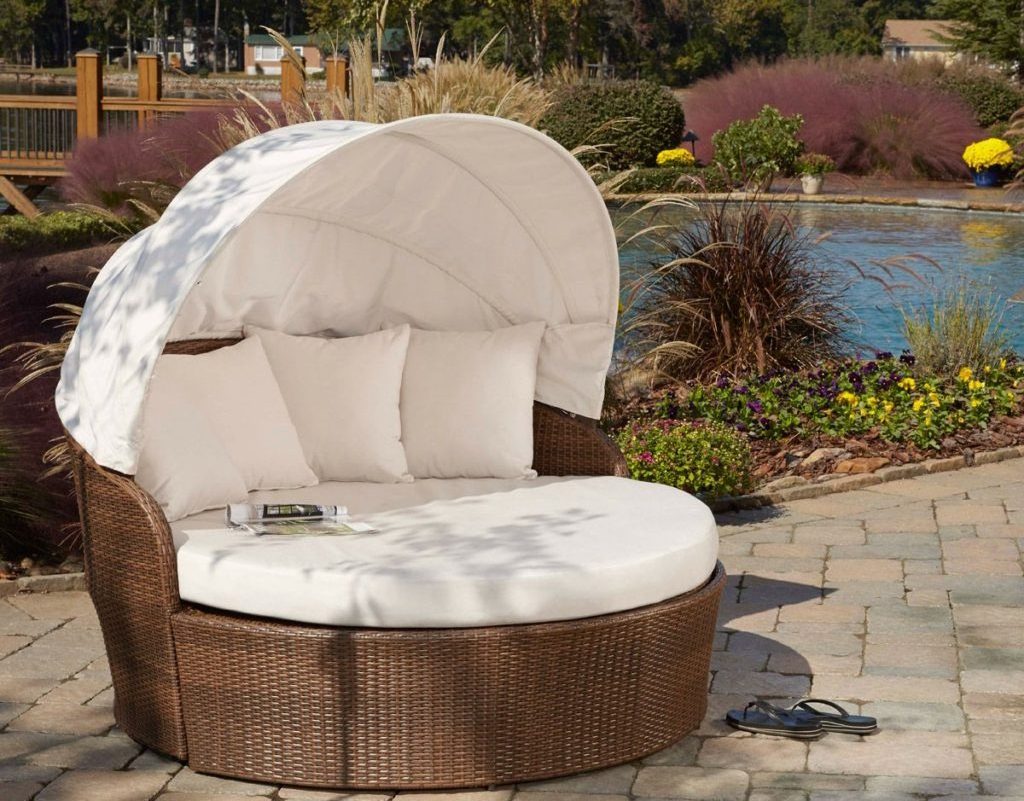 Leisure Outdoor Rattan Double Sun Bed Rattan Wicker Chaise Lounge Garden Poolside Bed Sofa Bed With Table