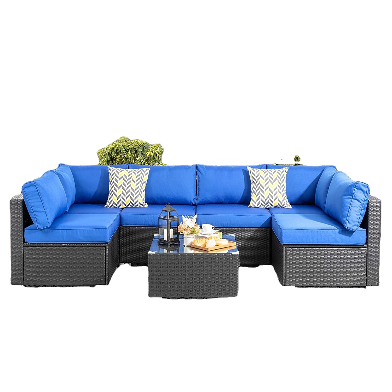 Patio Wicker Sectional Sofa Set,  Outdoor Conversation Set, All-Weather Wicker Patio Furniture with Cushion