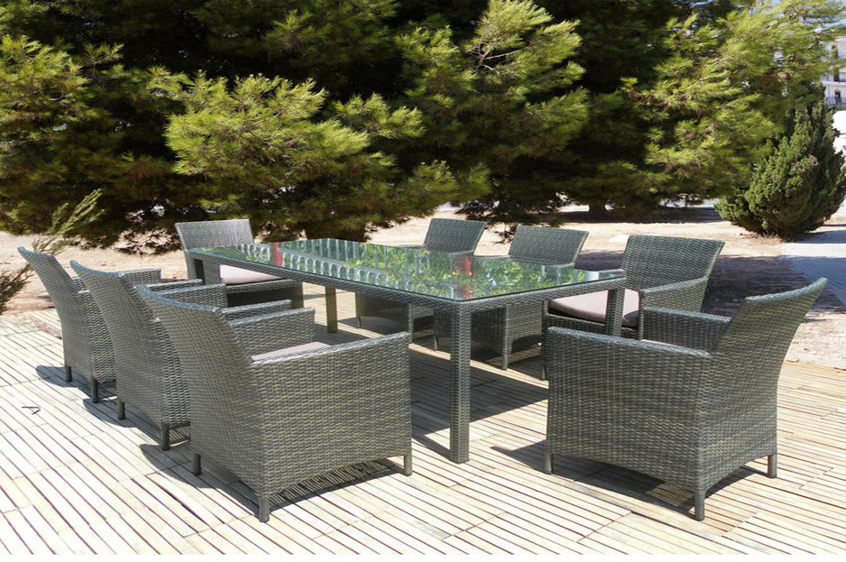 Garden Dining Set With Eight Chairs And One Table Glass Would Make A Great Addition To Any Modern Garden Or Patio