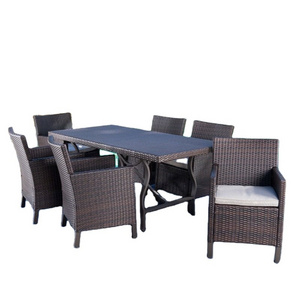 7 Pieces Patio Dining Set,Rattan Chairs with Glass Table Outdoor Patio Furniture