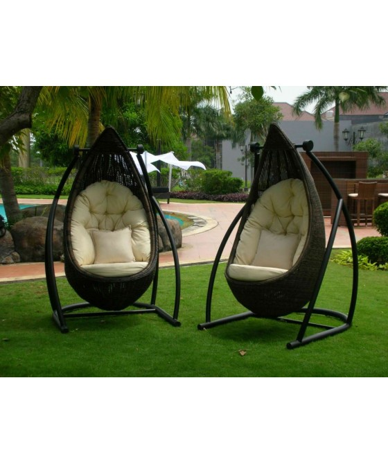 Poly Rattan Swing Chair with Black Cushion Thickness 10cm Ushing Waterproof Fabric/ Patio Garden Furniture Origin Vietnam Steel