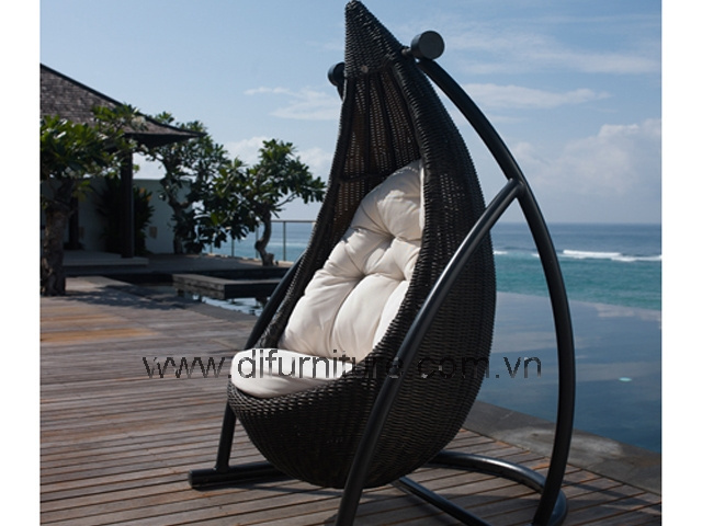 Poly Rattan Swing Chair with Black Cushion Thickness 10cm Ushing Waterproof Fabric/ Patio Garden Furniture Origin Vietnam Steel